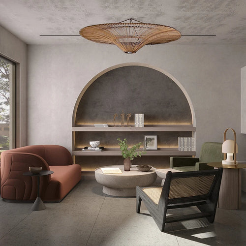 Moderner Rattan-Kronleuchter im nordischen Stil Schirmdesign - vue 3 sur 15