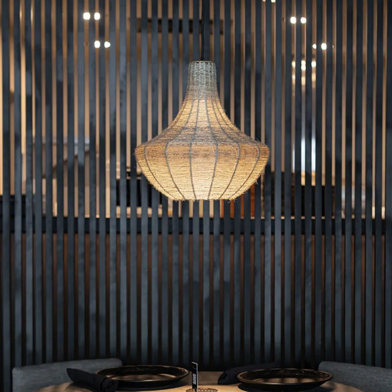 lustre en corde de chanvre tissé à la main style wabi sabi - vue 3 sur 10