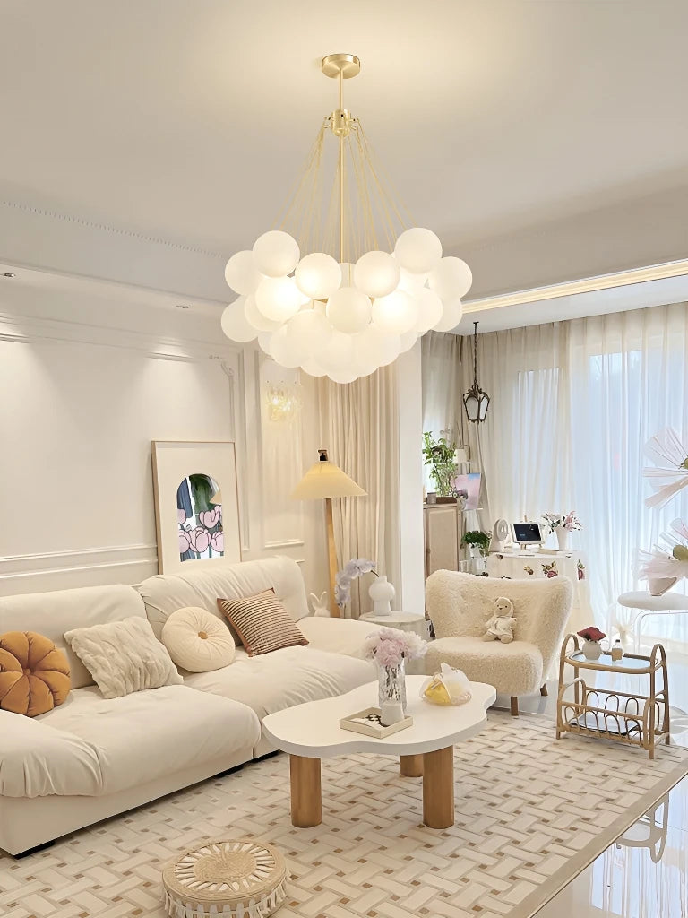 LED élégant moderne bulle boule plafond lustre ivoire verre suspension lumières nordique pour salle à manger Restaurant lampe suspendue - vue 3 sur 10