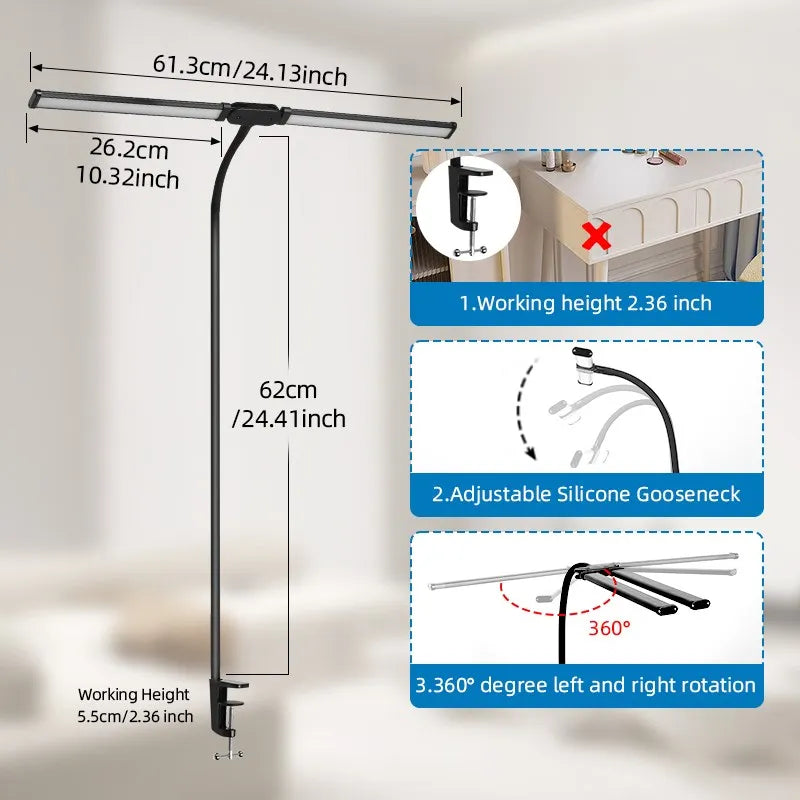 Lampes de bureau Led Double tête réglable en continu USB lampe de Table moniteur d'ordinateur lumière pour bureau étude lecture luminaire - vue 4 sur 8
