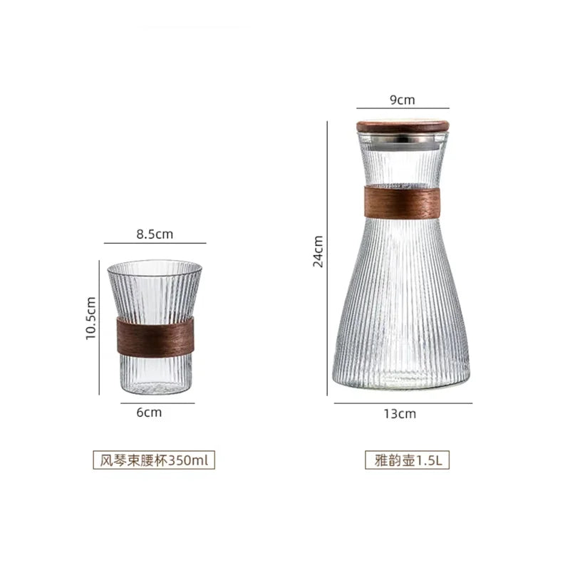Carafe en verre style japonais etui noyer stries