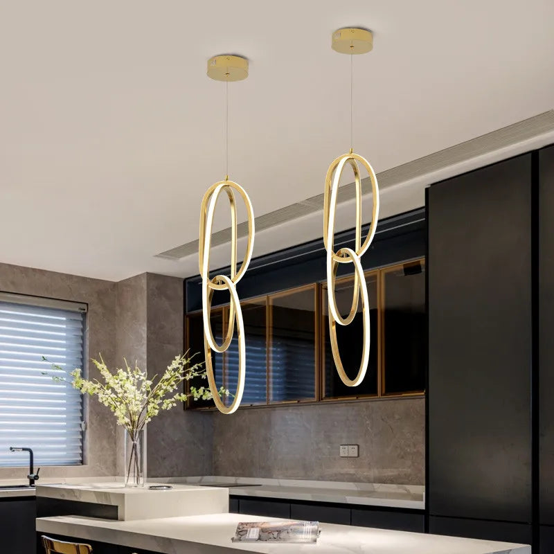 Modern Creative Stainless Steel Led Dining Room Chandelier Golden Staircase Living Room Light, Hanging Chandelier In Bedroom - vue 4 sur 11