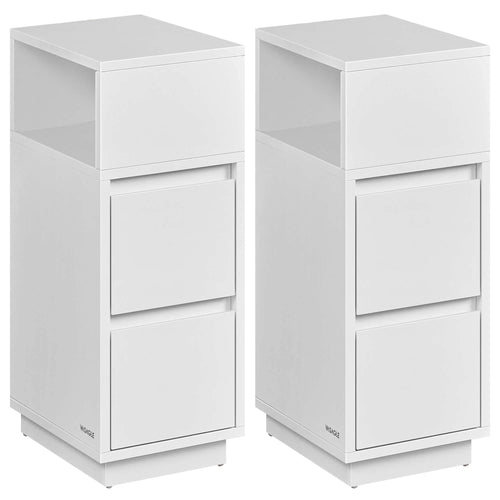 VASAGLE Slim Bedside Tables, Set of 2, Small Narrow Side End Tables with 2 Drawers, 1 Open Compartment Mounted to Face Left - vue 9 sur 9