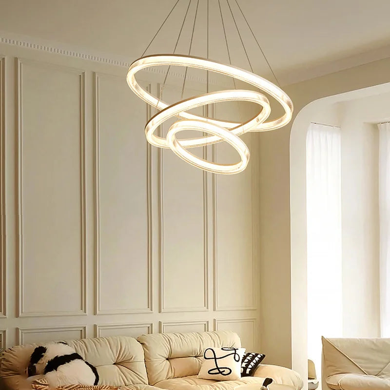 Modern Nordic LED Chandeliers For Living Rooms, Bedrooms, Restaurants, Kitchens, Chandeliers, White Circular 3-ring Design - vue 4 sur 10