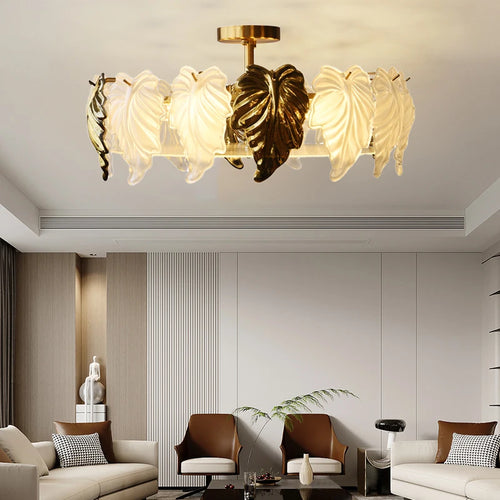 LED-Deckenleuchte im französischen Vintage-Design mit Glasblättern - vue 5 sur 9