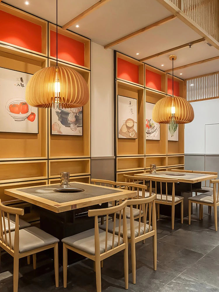lustre en bois de style japonais rétro pour décoration créative - vue 5 sur 10