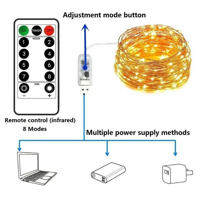 guirlande lumineuse led avec télécommande 8 modes décoration festive