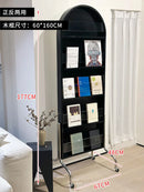 Adjustable solid wood full body mirror, magazine bookshelf mirror, floor standing retro with wheel fitting mirror