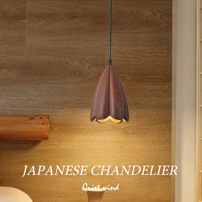 lustre en bois de noyer fait à la main décoration moderne nordique - vue 5 sur 11