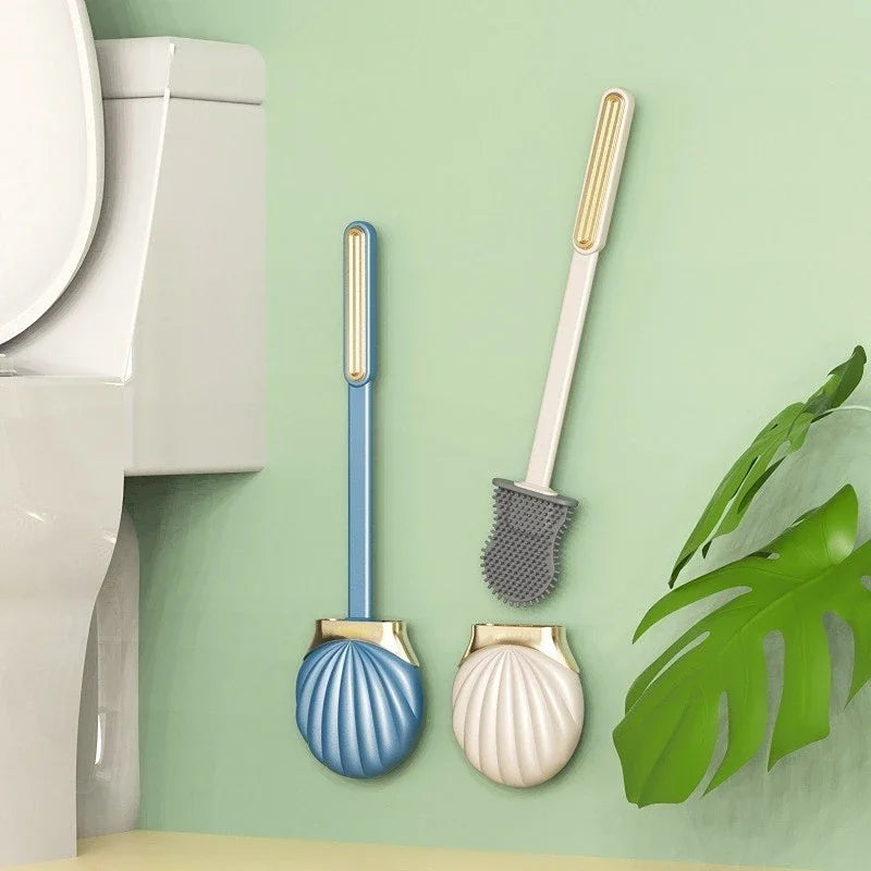brosse de toilette en silicone avec support pratique et long manche