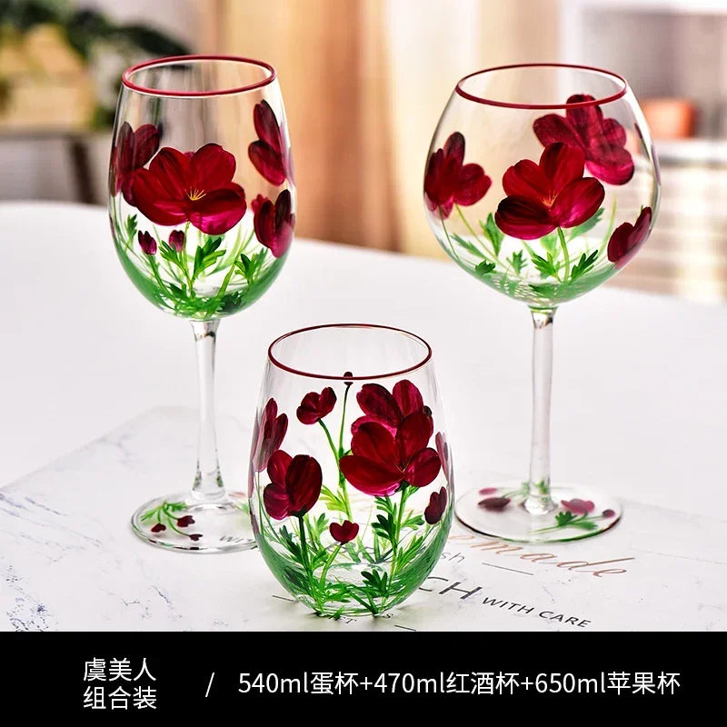 Verres à vin hauts motifs floraux lot trois