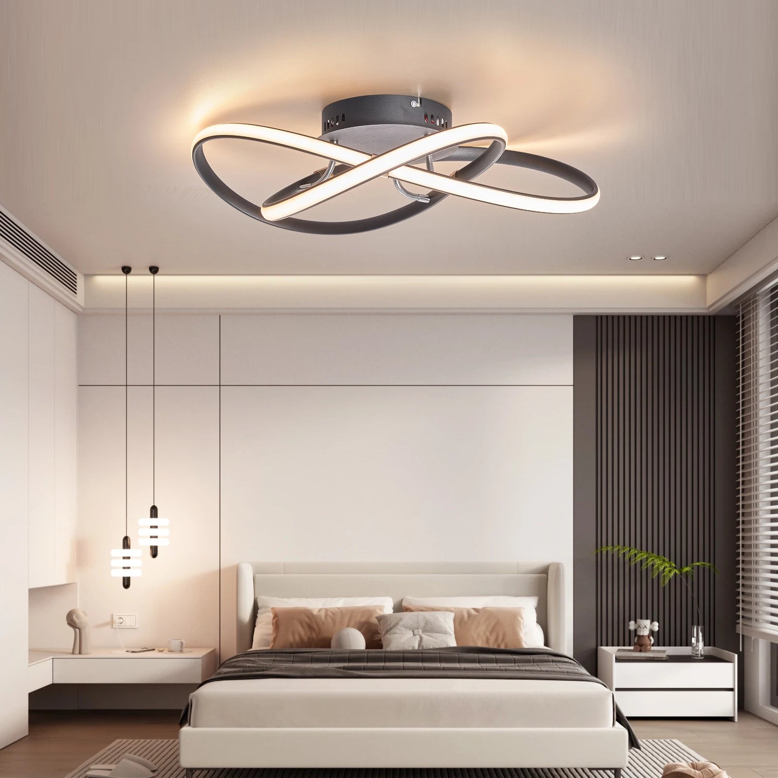 Plafonnier moderne à LEDs lumières pour salon chambre étude salle décoration LED noir/Chrome/or - vue 6 sur 9