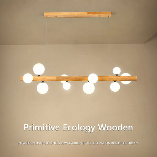 lustre moderne en bois et verre laiteux pour espaces contemporains