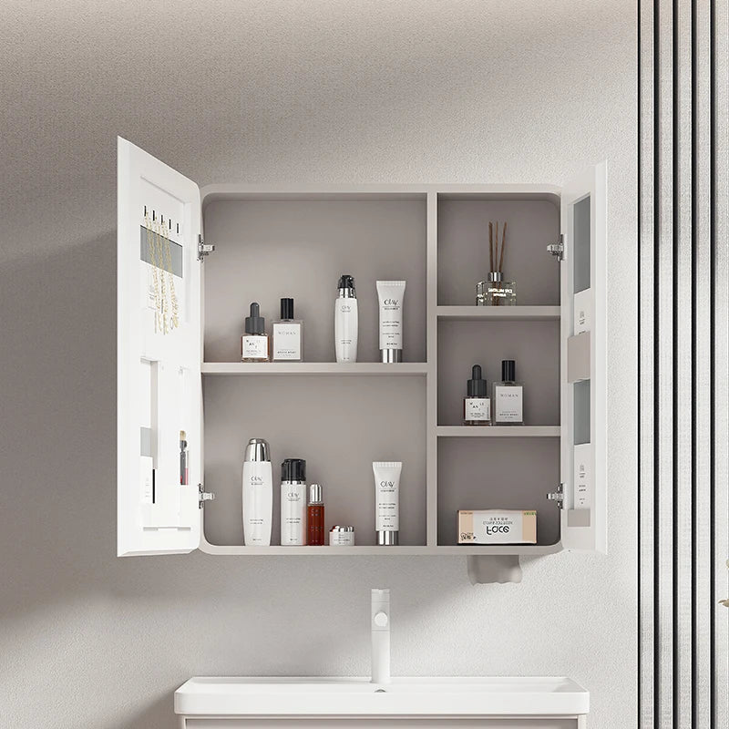 armoire circulaire en aluminium avec miroir éclairage intelligent et rangement - vue 4 sur 32
