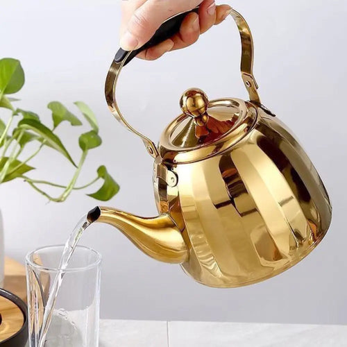 Bouilloire acier inoxydable miroir motif fleur infuseur amovible