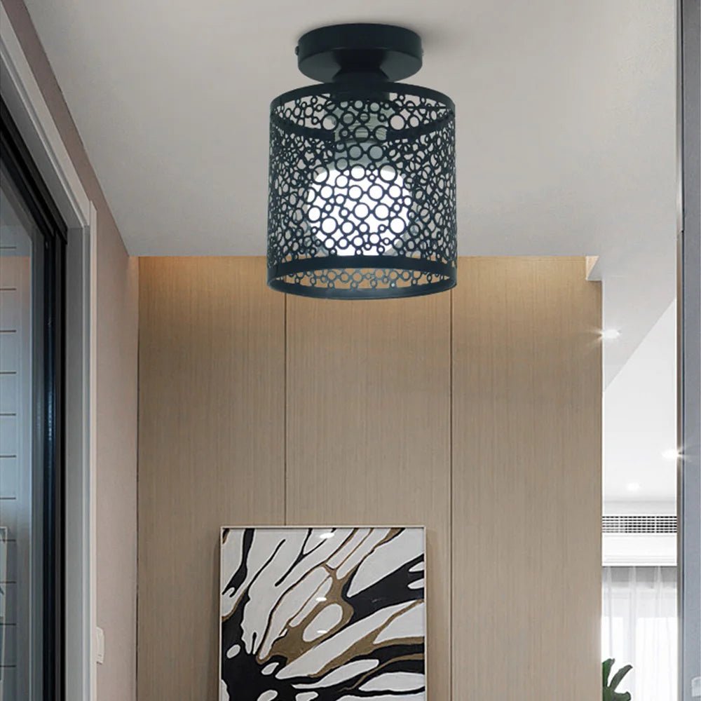 Moderne Pendelleuchte aus Eisen im Retro-Stil mit Metallgitter - vue 5 sur 7