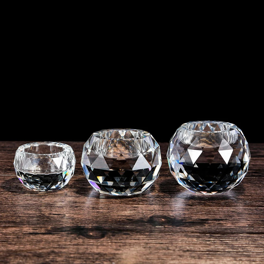Crystal Diamond Tealight Candle Holder for Wedding Party, Clear Glass Tea Light Candles Holder for Home Room Desk Decor