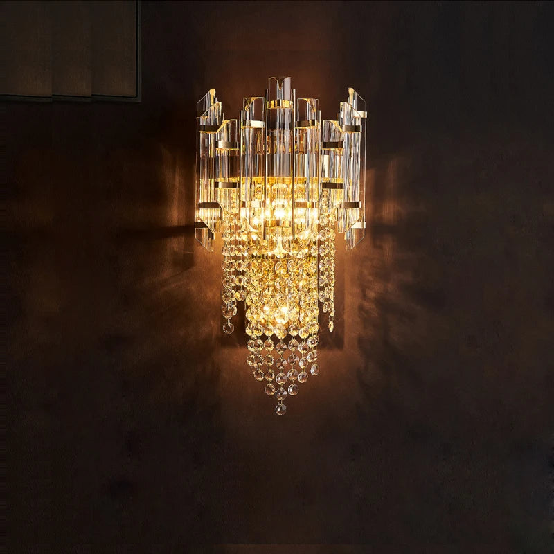 Design-Wandleuchte aus Kristall und goldfarbenem Edelstahl - vue 6 sur 23
