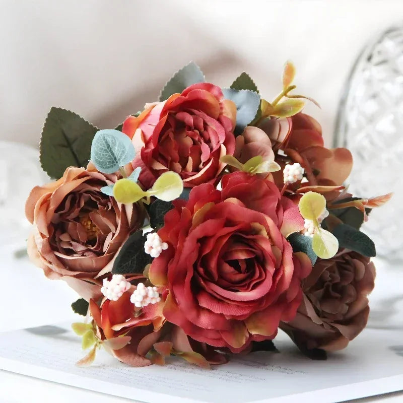 bouquet de pivoines roses en soie pour décoration intérieure