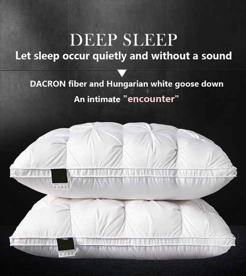 Five-star hotel down comfort pillow, 3D embossed pillow, neck support pillow, white goose down pillow core - vue 2 sur 7