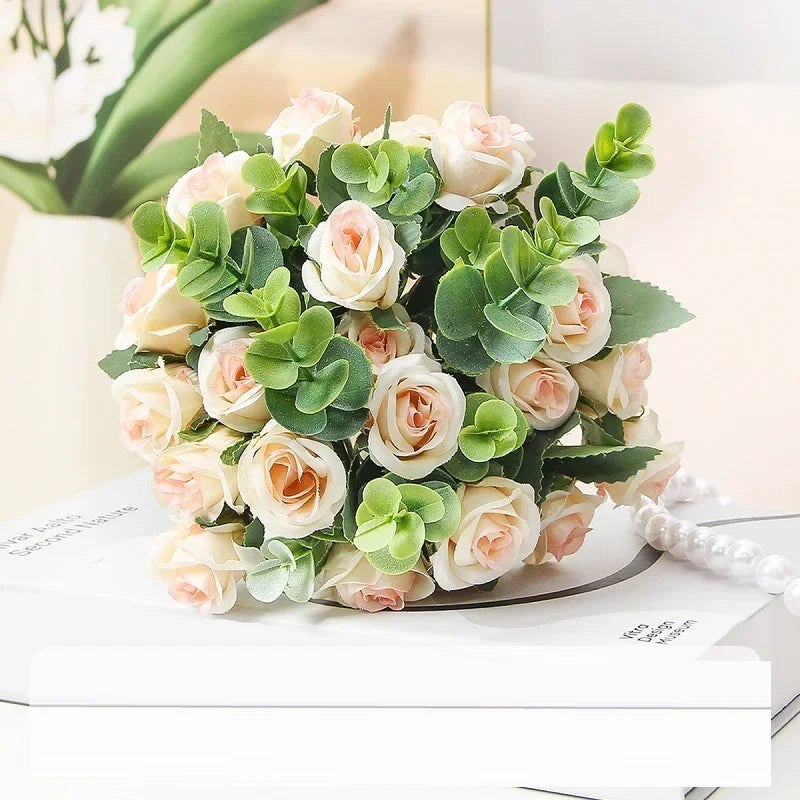 bouquet de roses artificielles eucalyptus décorations florales polyvalentes - vue 6 sur 12