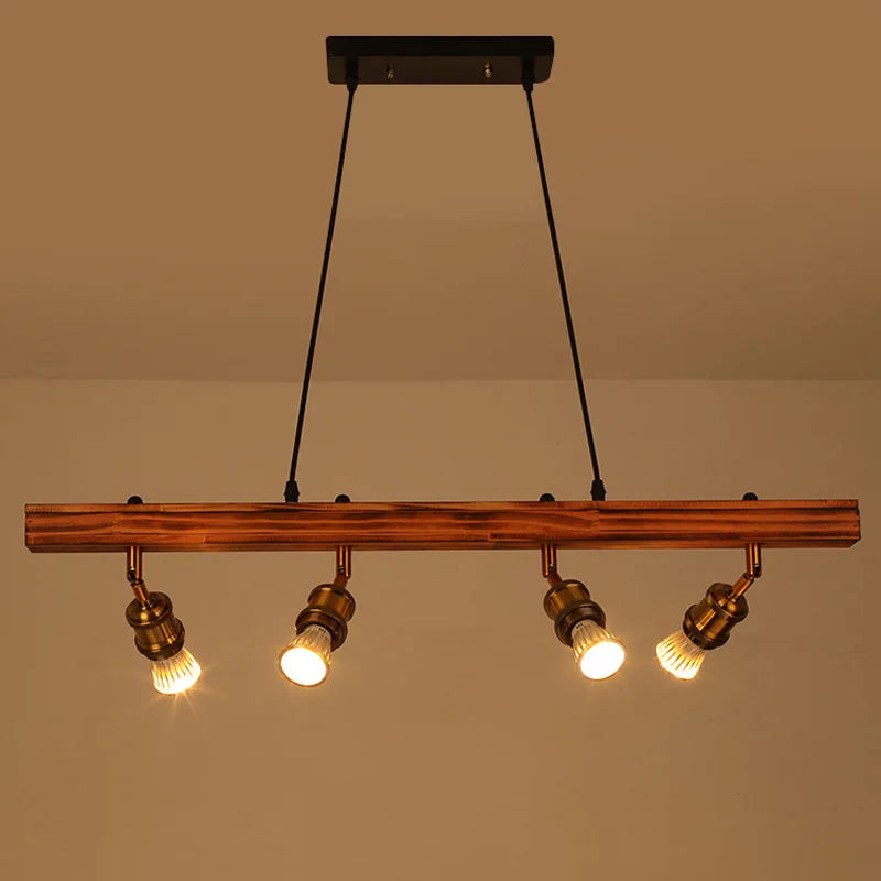 Rétro loft industriel bar lustre restaurant hot pot café lustre en bois magasin de vêtements fond mur spot - vue 6 sur 7