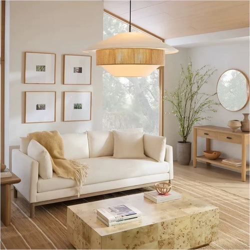 Vintage-Pendelleuchte aus Stoff im Landhausstil mit Hanfseil - vue 3 sur 9