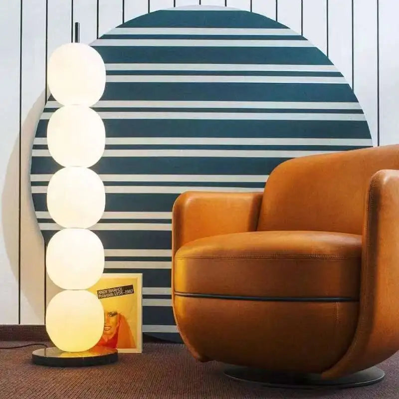 Mainkai lampadaire Nordic Gourde String Lampadaire pour Salon Chambre Étude Abat-Jour en Verre Blanc Lampadaire Design - vue 5 sur 8