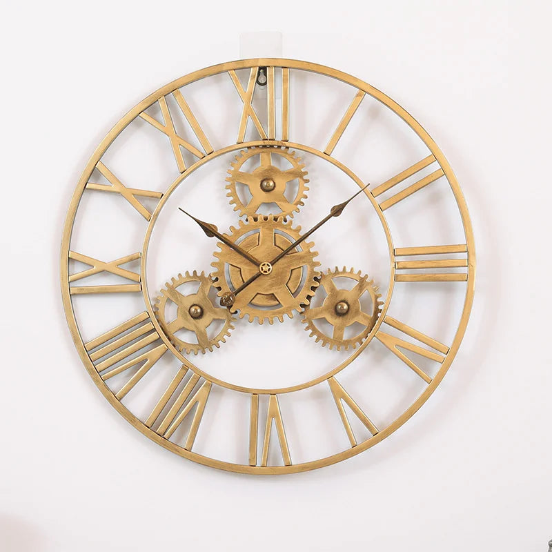horloge murale rétro 3D luxe grand engrenage décorative artisanale - vue 7 sur 7