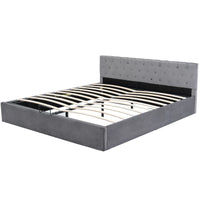Upholstered Bed, Double Bed, Velvet Fabric, with Bed Box, Slatted Frame and Storage Space, Grey, 180 x 200 cm