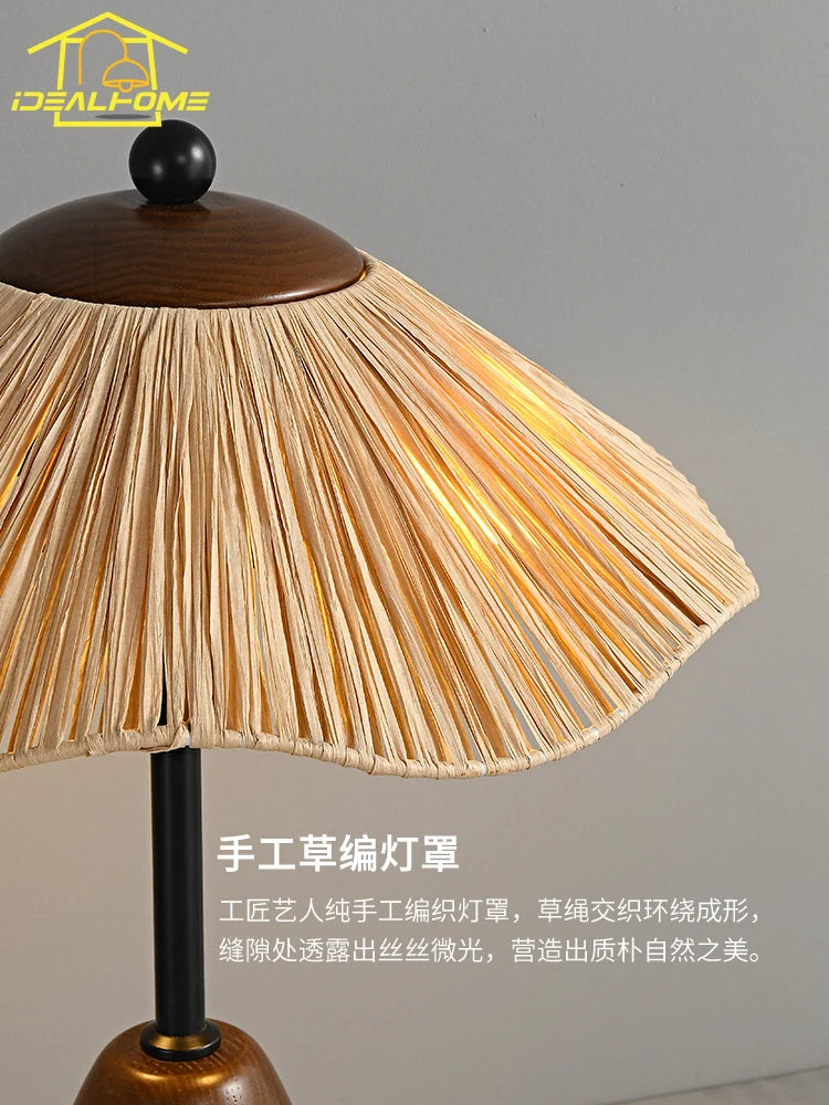 lampe de sol en bois tissé herbe médiévale minimaliste wabi-sabi - vue 4 sur 7