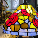 Nachttischlampe im Tiffany-Stil mit roten emaillierten Blumen, antik