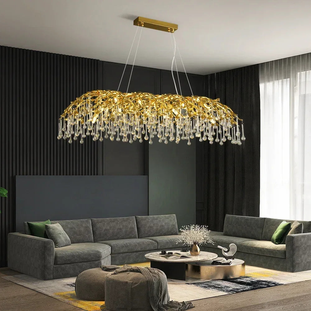 lustre en cristal de luxe design goutte de pluie élégant - vue 6 sur 10