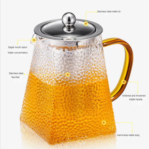 Théiere verre martelé filtre inox resistante chaleur