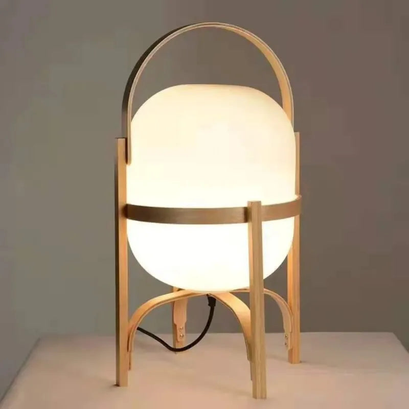 lampe de table nordique portable en verre avec panier en bois - vue 5 sur 12