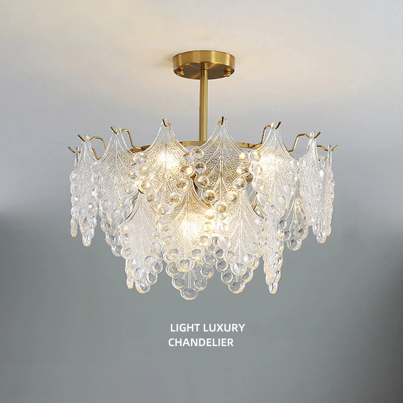 lustre moderne en verre 2023 feuilles gouttelette éclairage suspendu - vue 5 sur 12