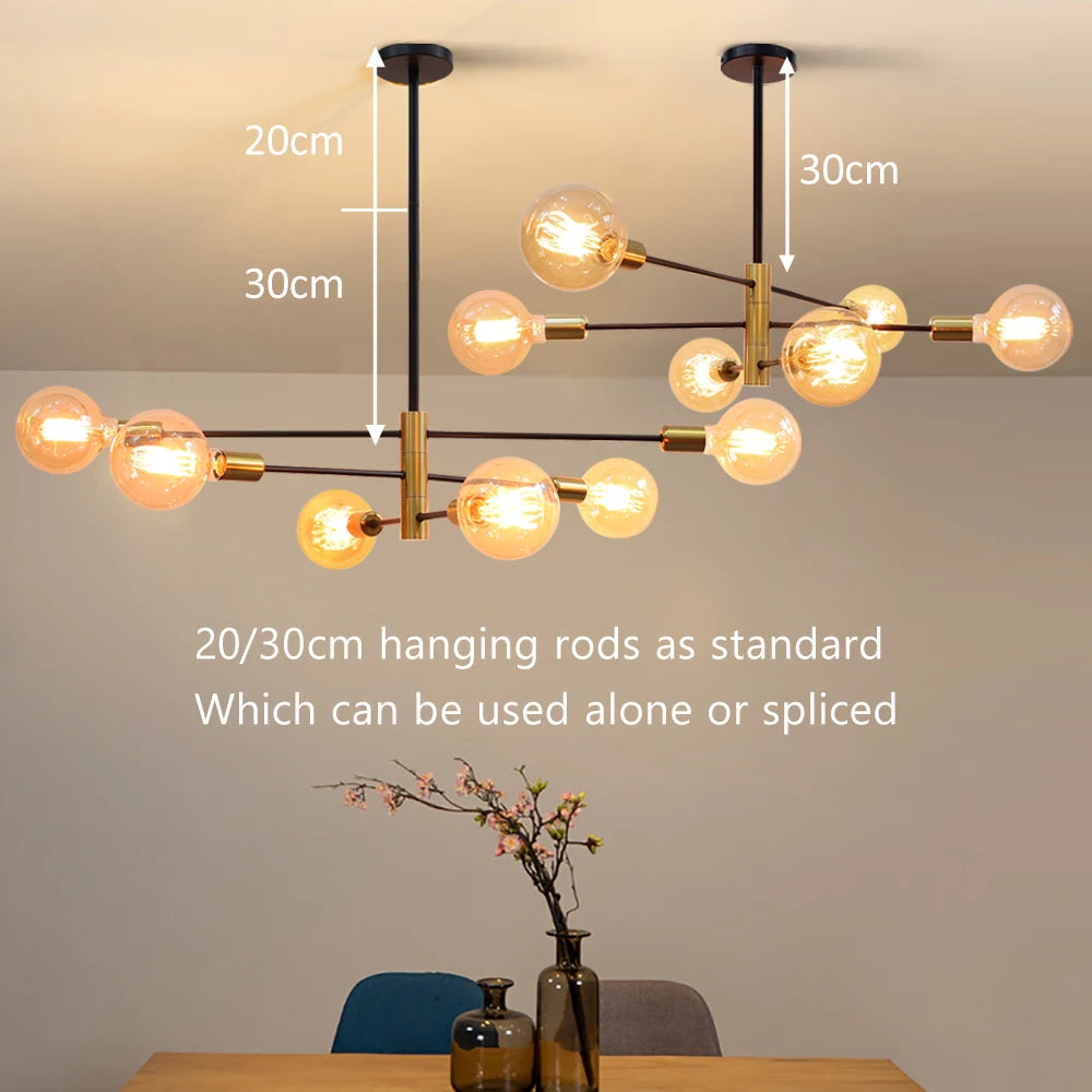 Moderne Nordique Spoutnik Noir LED Lustre Éclairage Luminaires D'intérieur Pour Chambre Salon Salle À Manger Décor À La Maison Plafonnier - vue 3 sur 6