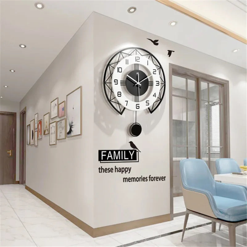 Swinging Wall Clock for Home Living Room, Interior Decoration Silent Horologe, Minimalist Design, Living Room, Art wall Clock