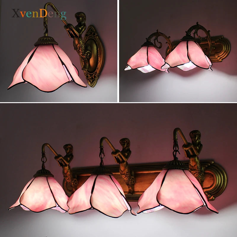 Tiffany rose fleur applique méditerranéenne Vintage vitrail applique murale chambre chevet salle de bain miroir lumière décor à la maison
