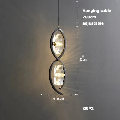 suspension en verre cristal art déco avec éclairage led - vue 21 sur 25