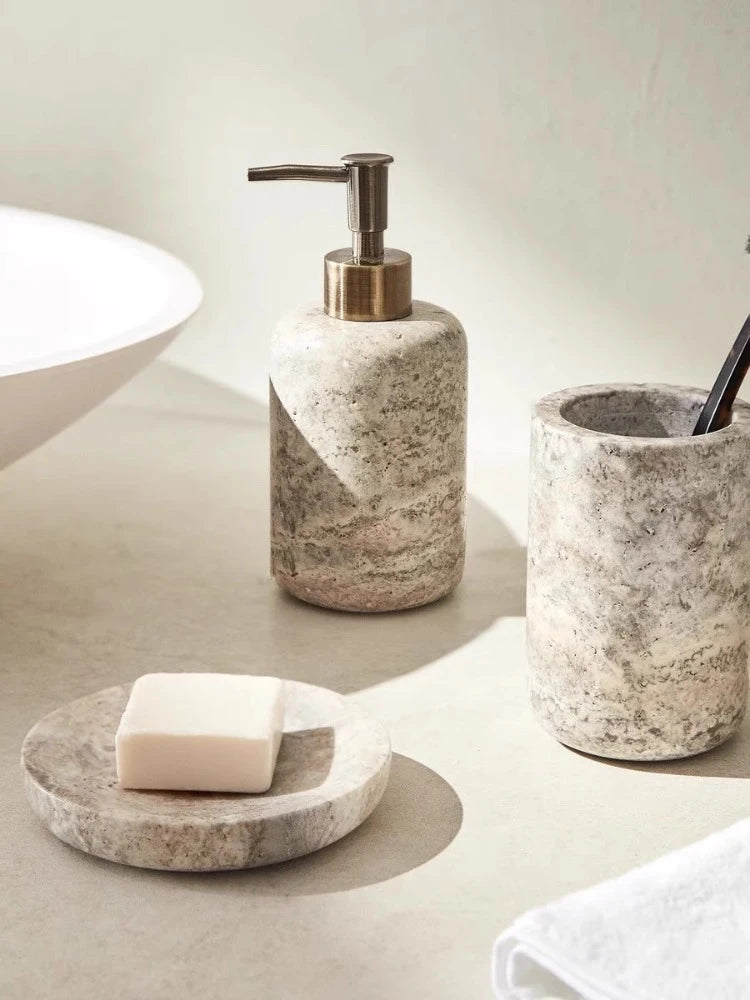 Natural Marble Bathroom Set, Lotion Bottle, Hand Sanitizer Bottle, Mouthwash Cup, Soap Tray, Household Products