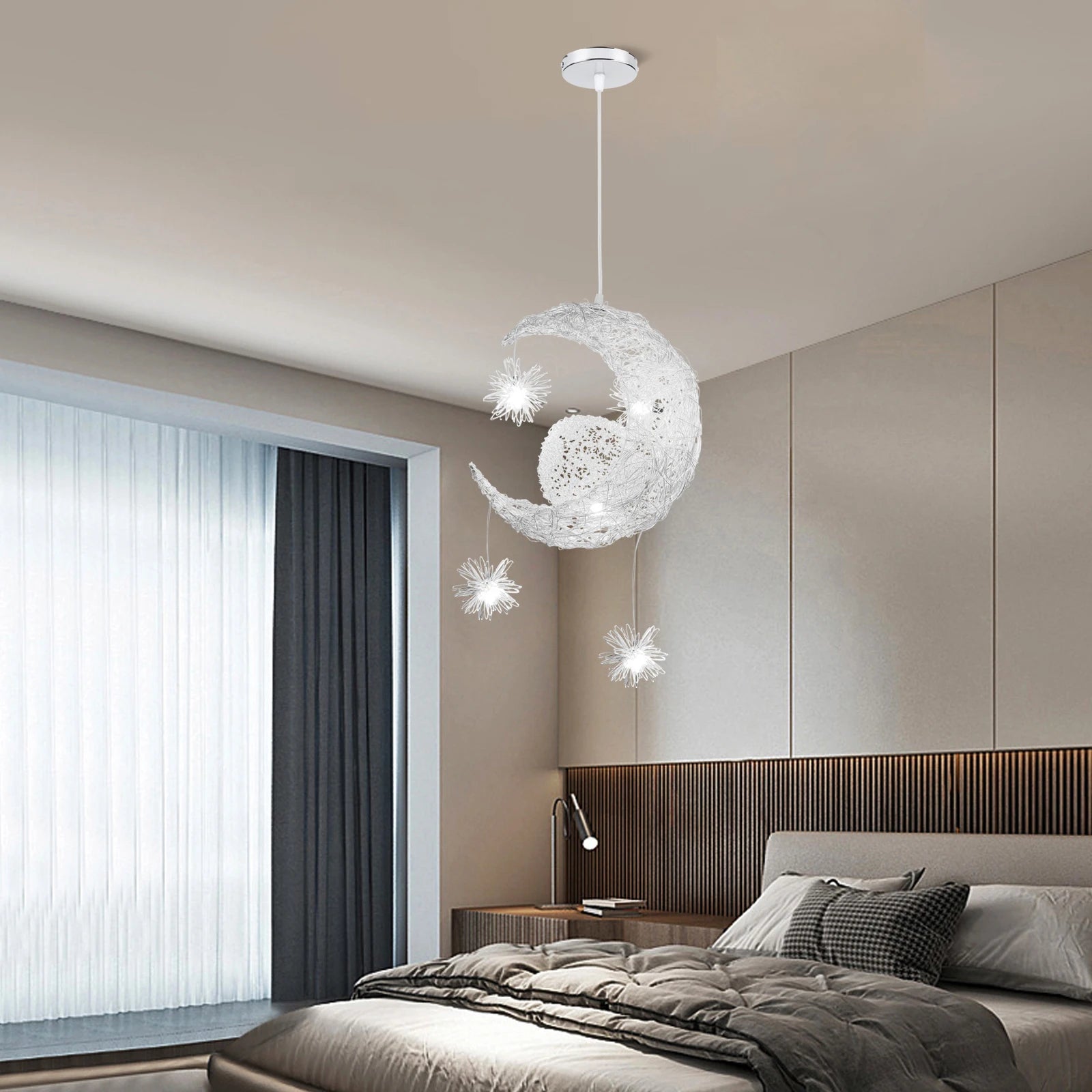 lustre led romantique moderne en forme de lune et étoile - vue 11 sur 14