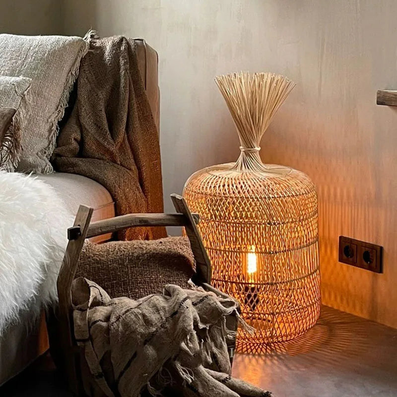 Lampadaire en rotin style Vintage nostalgique Simple - vue 4 sur 16