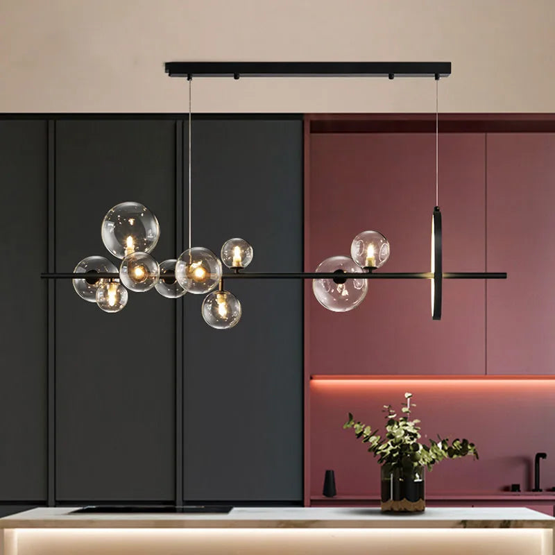 lustre led moderne en verre bulle avec cordon réglable - vue 2 sur 18