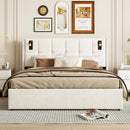Single and Double Bed with Slatted Frame, Hydraulic Upholstered Storage Bed, Headboard with 2 Reading Light and USB Port, Velvet
