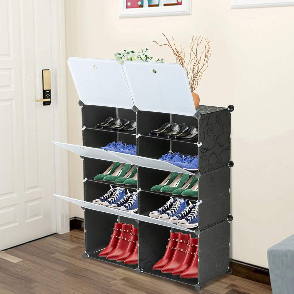 organisateur pliable pour chaussures avec couvercle transparent et compartiments - vue 5 sur 11