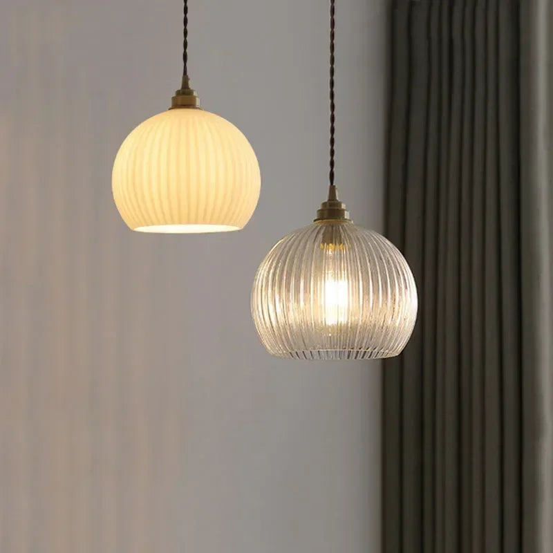 lustre rétro en verre et cuivre pour décoration intérieure - vue 2 sur 9