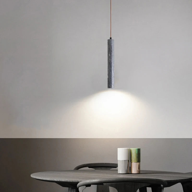 Suspension cylindrique en marbre naturel led minimaliste - vue 3 sur 6
