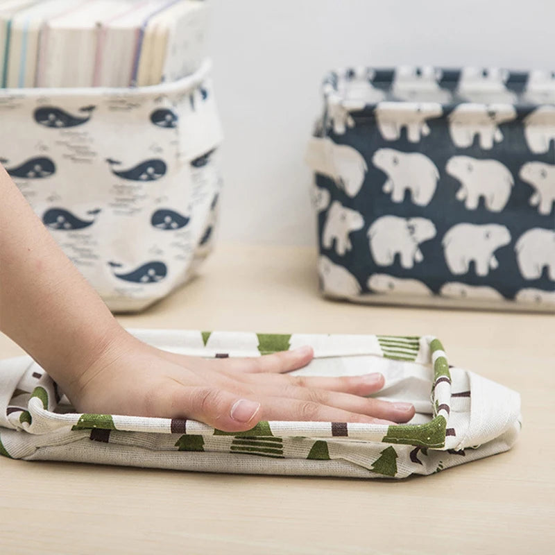 panier de rangement pliable en toile avec poignée coton et lin - vue 8 sur 22