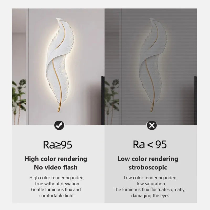 Applique murale moderne LED rose bleu Plume résine appliques murales télécommande Luminaire salon chambre décor lumière LED Lustre - vue 7 sur 15